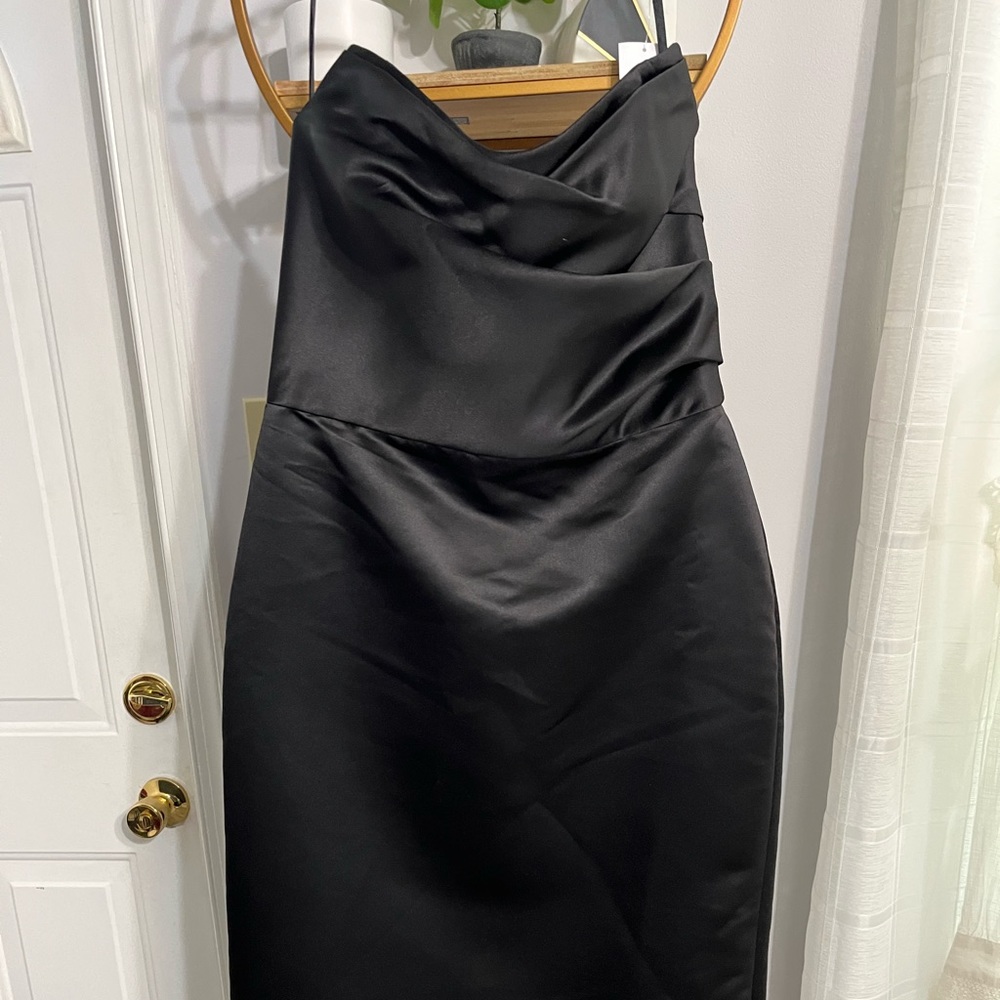 AMsale duchess satin bow back midi dress